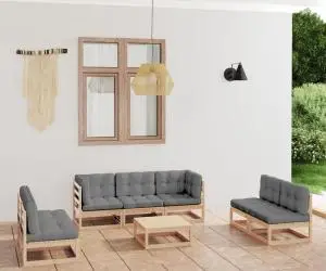vidaXL Set mobilier de grădină cu perne, 8 piese, lemn masiv de pin