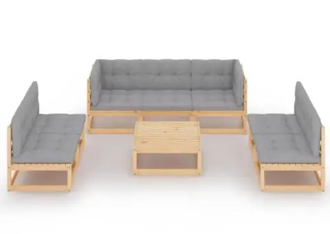 Set mobilier de grădină cu perne, 8 piese, lemn masiv de pin - 3/5