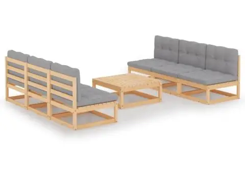 Set mobilier de grădină cu perne, 7 piese, lemn masiv de pin - 1/5