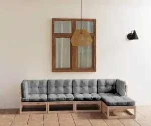 vidaXL Set mobilier de grădină, 5 piese, cu perne, lemn masiv de pin