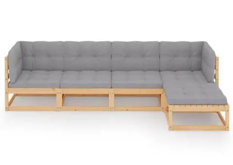 Set mobilier de grădină, 5 piese, cu perne, lemn masiv de pin - 3/5