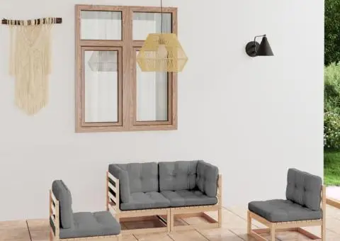 Set mobilier de grădină cu perne, 4 piese, lemn masiv de pin - 1/5