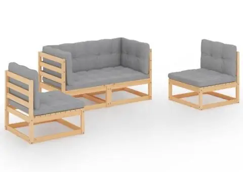 Set mobilier de grădină cu perne, 4 piese, lemn masiv de pin - 2/5