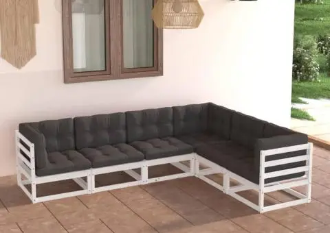 Set mobilier de grădină cu perne, 6 piese, lemn masiv de pin - 1/5