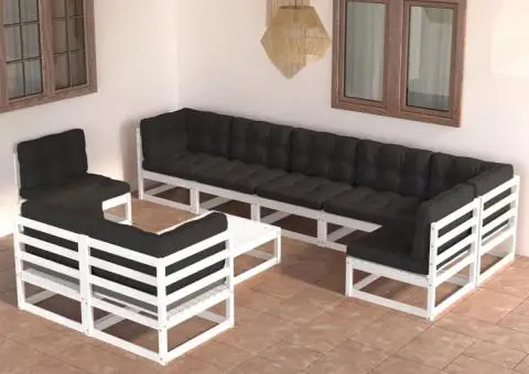 Set mobilier de grădină cu perne, 10 piese, lemn masiv pin - 1/5