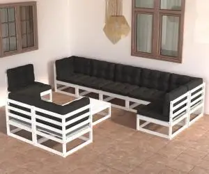vidaXL Set mobilier de grădină cu perne, 10 piese, lemn masiv pin