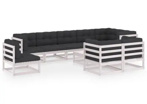 Set mobilier de grădină cu perne, 10 piese, lemn masiv pin - 2/5