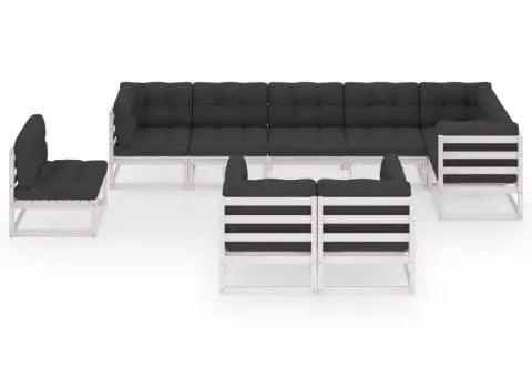 Set mobilier de grădină cu perne, 10 piese, lemn masiv pin - 3/5