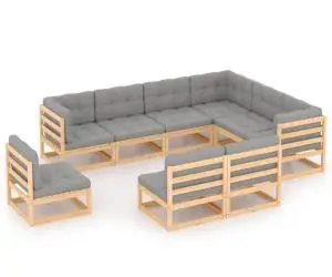 vidaXL Set mobilier grădină cu perne, 9 piese, lemn masiv de pin