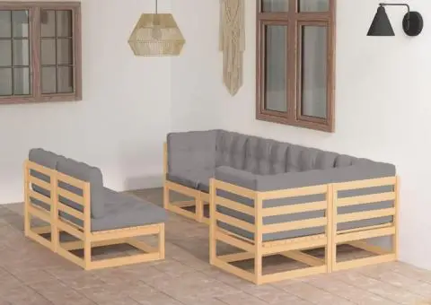 Set mobilier de grădină cu perne, 7 piese, lemn masiv de pin - 1/5