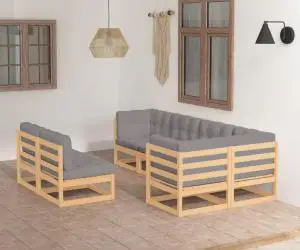 vidaXL Set mobilier de grădină cu perne, 7 piese, lemn masiv de pin