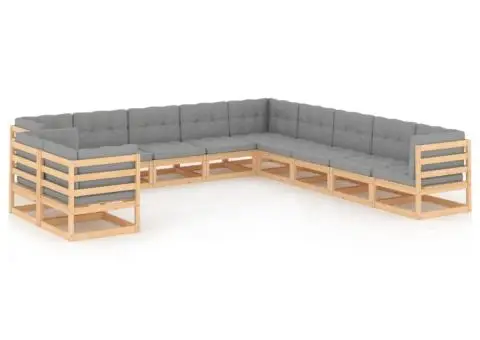 Set mobilier grădină cu perne, 11 piese, lemn masiv de pin - 1/5