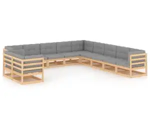 vidaXL Set mobilier grădină cu perne, 11 piese, lemn masiv de pin