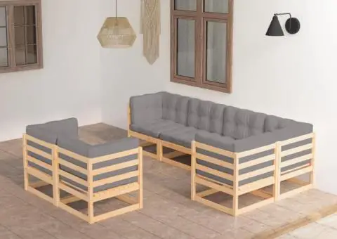 Set mobilier de grădină cu perne, 7 piese, lemn masiv de pin - 1/5