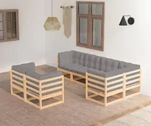 vidaXL Set mobilier de grădină cu perne, 7 piese, lemn masiv de pin
