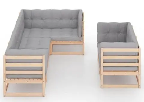 Set mobilier de grădină cu perne, 7 piese, lemn masiv de pin - 3/5