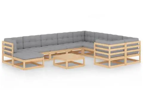 Set mobilier grădină cu perne, 11 piese, lemn masiv de pin - 1/5