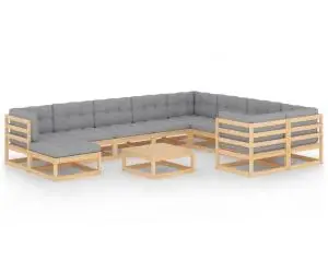 vidaXL Set mobilier grădină cu perne, 11 piese, lemn masiv de pin