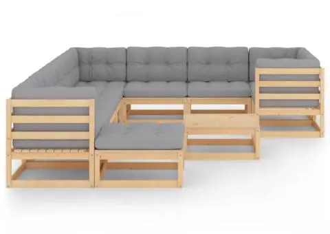 Set mobilier grădină cu perne, 11 piese, lemn masiv de pin - 2/5