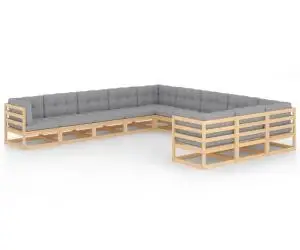 vidaXL Set mobilier grădină cu perne, 11 piese, lemn masiv de pin