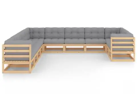 Set mobilier grădină cu perne, 11 piese, lemn masiv de pin - 2/5
