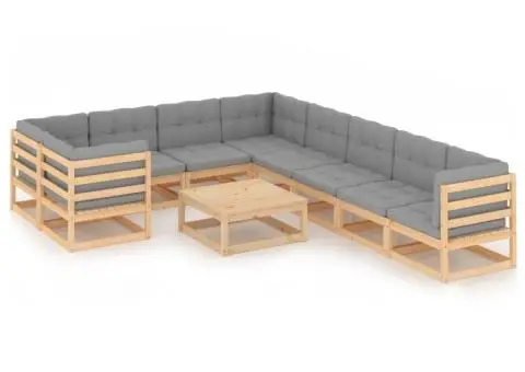 Set mobilier grădină cu perne, 10 piese, lemn masiv de pin - 1/5