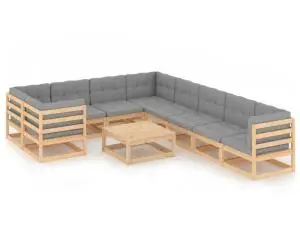 vidaXL Set mobilier grădină cu perne, 10 piese, lemn masiv de pin