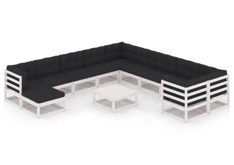 Set mobilier grădină cu perne, 12 piese, lemn masiv de pin - 1/5