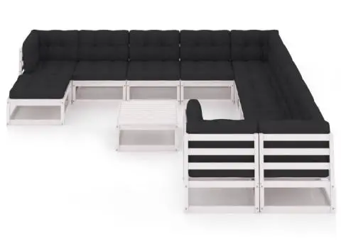 Set mobilier grădină cu perne, 12 piese, lemn masiv de pin - 2/5