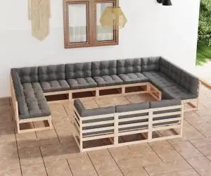 vidaXL Set mobilier de grădină cu perne, 13 piese, lemn masiv de pin