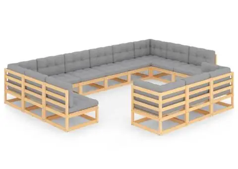Set mobilier de grădină cu perne, 13 piese, lemn masiv de pin - 2/5