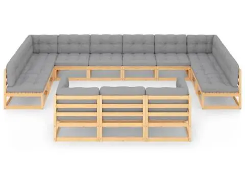 Set mobilier de grădină cu perne, 13 piese, lemn masiv de pin - 3/5
