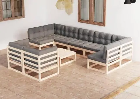 Set mobilier grădină cu perne, 10 piese, lemn masiv de pin - 1/5