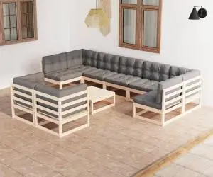 vidaXL Set mobilier grădină cu perne, 10 piese, lemn masiv de pin