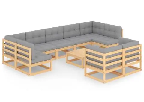 Set mobilier grădină cu perne, 10 piese, lemn masiv de pin - 2/5