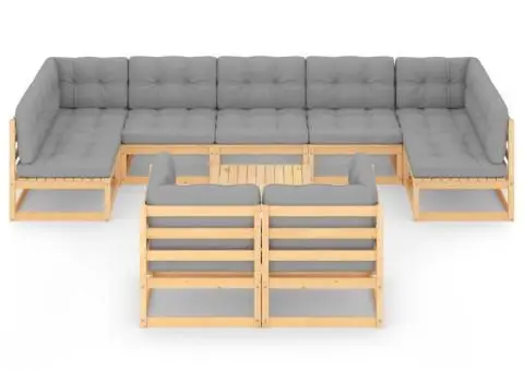 Set mobilier grădină cu perne, 10 piese, lemn masiv de pin - 3/5