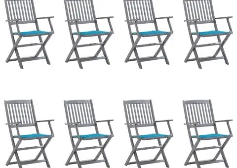 Scaune pliabile de exterior cu perne, 8 buc., lemn masiv acacia - 1/5