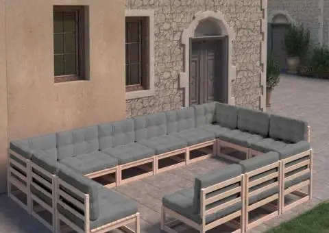 Set mobilier de grădină cu perne, 13 piese, lemn masiv pin - 1/5