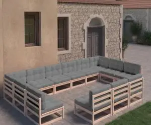 vidaXL Set mobilier de grădină cu perne, 13 piese, lemn masiv pin