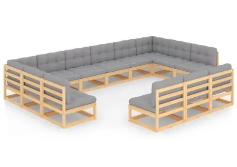 Set mobilier de grădină cu perne, 13 piese, lemn masiv pin - 2/5