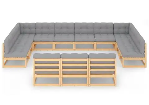 Set mobilier de grădină cu perne, 13 piese, lemn masiv pin - 3/5