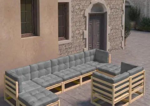 Set mobilier grădină cu perne, 9 piese, lemn masiv de pin - 1/5