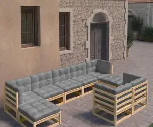 vidaXL Set mobilier grădină cu perne, 9 piese, lemn masiv de pin