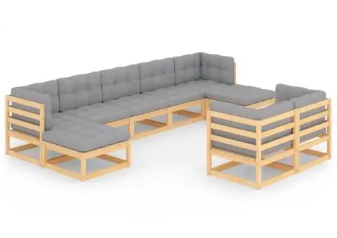 Set mobilier grădină cu perne, 9 piese, lemn masiv de pin - 2/5