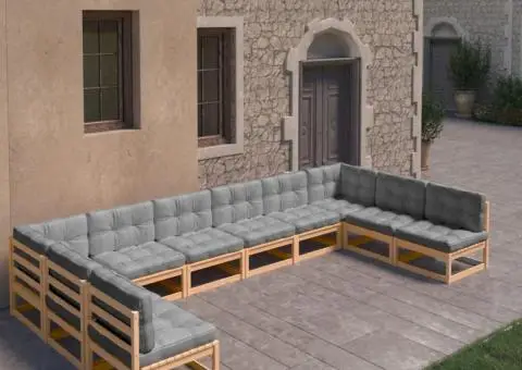 Set mobilier grădină cu perne, 10 piese, lemn masiv de pin - 1/5