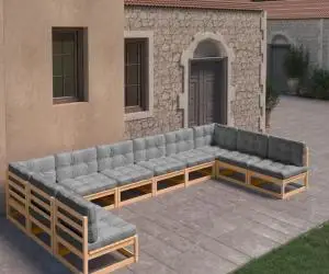vidaXL Set mobilier grădină cu perne, 10 piese, lemn masiv de pin