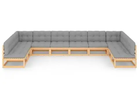 Set mobilier grădină cu perne, 10 piese, lemn masiv de pin - 3/5