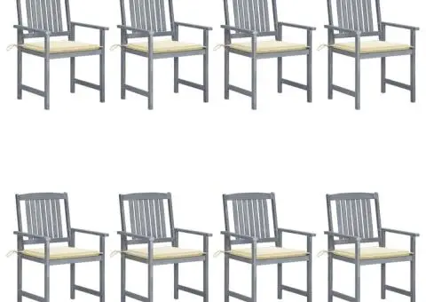 Scaune de grădină cu perne, 8 buc., gri, lemn masiv de acacia - 1/5