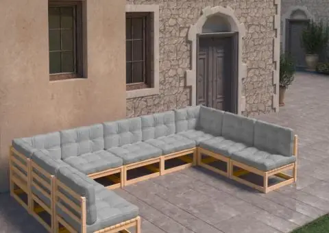 Set mobilier grădină cu perne, 9 piese, lemn masiv de pin - 1/5