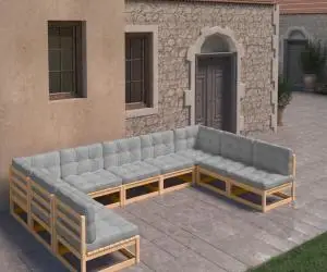 vidaXL Set mobilier grădină cu perne, 9 piese, lemn masiv de pin